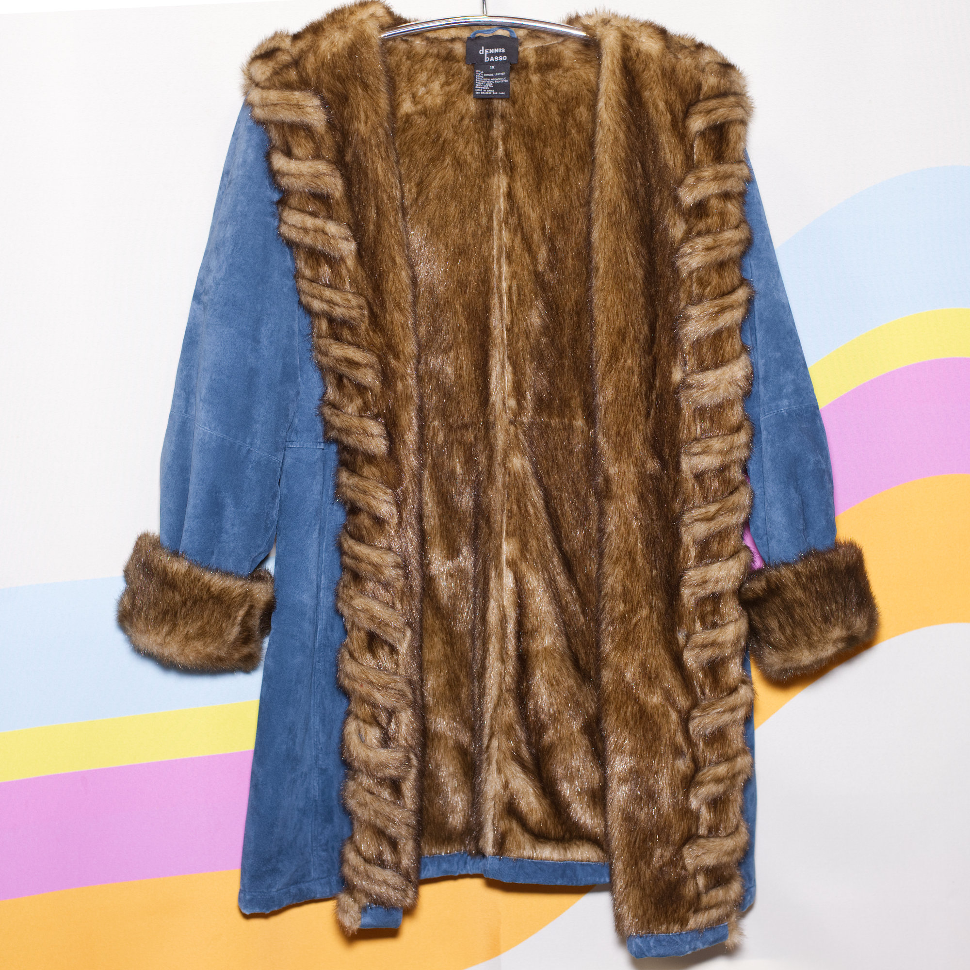 Vintage Blue Suede and Faux Fur Coat by Dennis Basso - Image 5