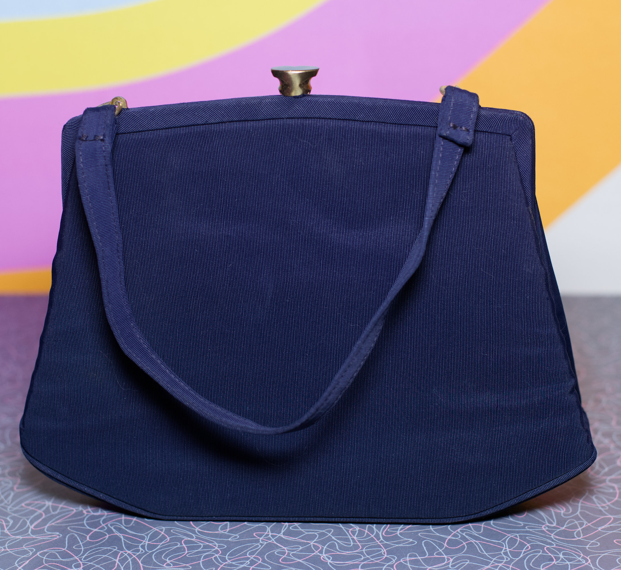 Vintage 1950s L and M Navy Blue Handbag - Image 3